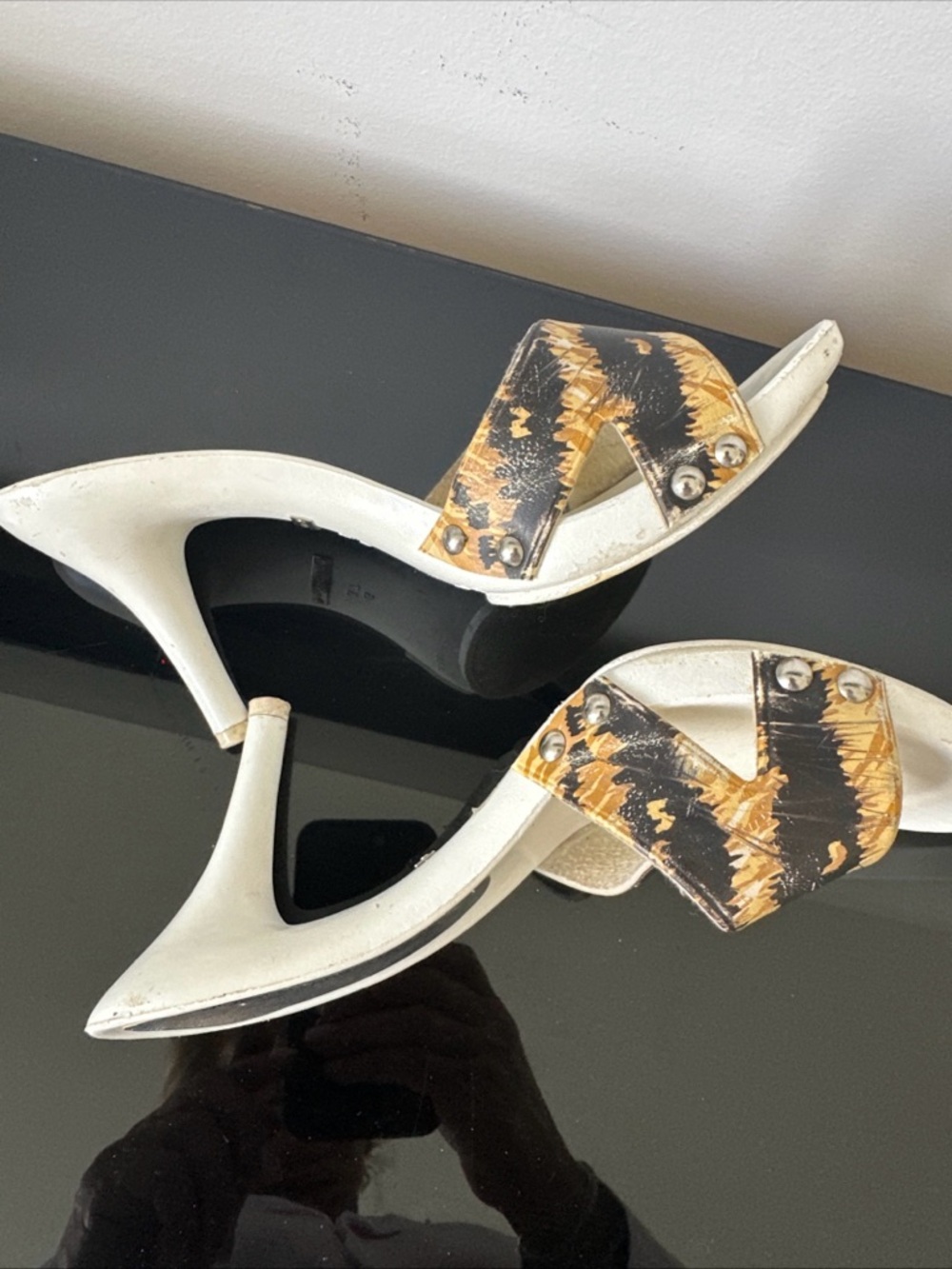 Dolce & Gabbana White and Brown Animal-Print Slide Mules - Picture 11 of 13